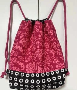 Gymsack Sporttasche Turnbeutel Gymbag Rucksack Beuteltasche Schwarz Pink Blumen - Bild 1 von 4