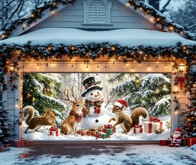 Weihnachts Schneemann Eichhörnchen Garage Tür Banner Gewebe Outdoor Hintergrund - Bild 1 von 4