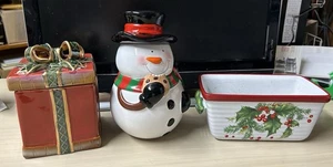 weihnachtsdeko konvolut drei Keramik Teile Keksdosen, rechteckiges Dekor - Bild 1 von 8