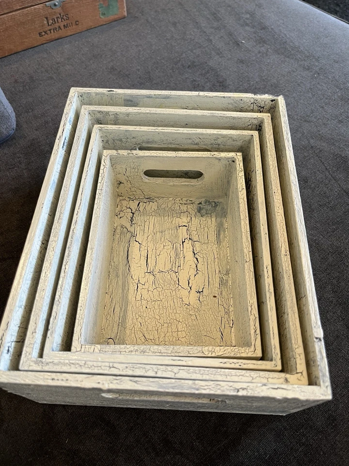 Nesting Storage Boxes Wood, Crackle Finish - Image 1 of 4
