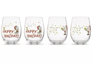 Lenox Snoopy Peanuts Christmas Glass Tumblers, Set of 4, Assorted - NIB Retired - Picture 1 of 3