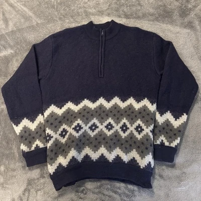 LL Bean 1/4 Zip Pure Wool Sweater Size L Winter Holiday Pullover - Image 1 of 4