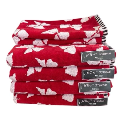 Juego de 5 toallas de mano de baño Betsey Johnson ROJO Y BLANCO borde a rayas arco de Navidad Foto 1 de 4
