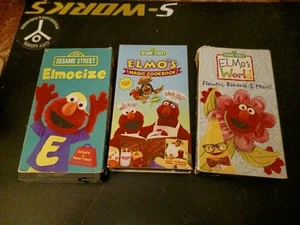 Sesame Street Elmo VHS Tape Lot: Elmos World, Elmos Magic Cookbook, And Elmocize - Picture 1 of 12
