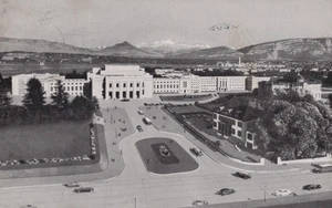 CARTOLINA GENEVE SVIZZERA LE PALAIS DES NATIONS VUE SUR LA VILLE VIAGGIATA 1954 - Picture 1 of 2