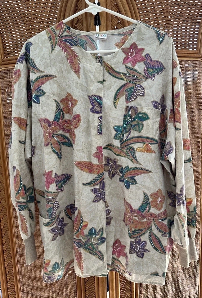 Chaqueta Médica Top XL Manga Larga BOLSILLOS Barco EZ Care Floral Tostado para Damas Foto 1 de 4