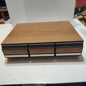 Vintage Audio Cassette Tape Storage Box Case w/3 Drawers, Holds 36, Faux Wood - Foto 1 di 5