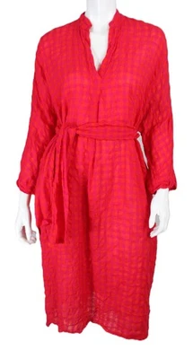 DANIELA GREGIS 红色和洋红色格子亚麻泡泡纱换装连衣裙 O/S — 第 1/4 张图片