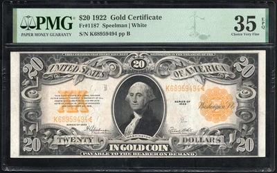 FR 1187 1922 $20 Gold Certificate - Image 1 of 2