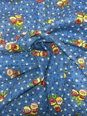 64”x44” 1 1/2yd VTG Broadcloth Retro Blue - Has A Thinner Canvas Hand - Image 1 of 4