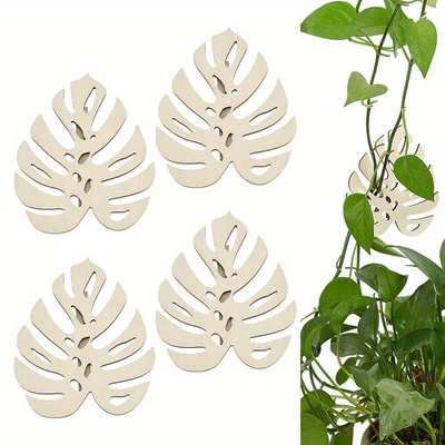 4件装木制al Monstera叶壁夹攀爬植物花卉白色 — 第 1/4 张图片