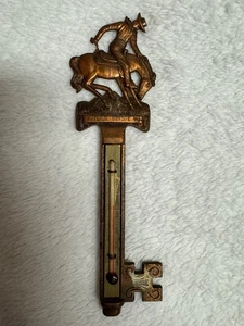 Vintage Copper Natural Bridge VA Thermostat Key Cowboy Horse Themed Souvenir - Picture 1 of 6