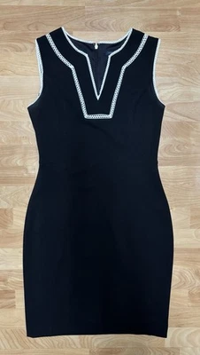 Tommy Hilfiger Size 6 Stretch V Neck Mini Sheath Dress Navy Sleeveless Zip Black - Image 1 of 4
