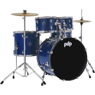 PDP by DW Encore Complete 5-Piece Drum Set Chrome Hardware Cymbals Royal Blue - Image 1 of 4