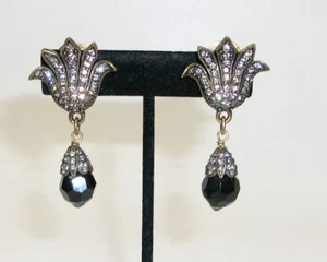 Pendientes de clip colgantes Heidi Daus Art Deco cristal negro pavé - Imagen 1 de 3