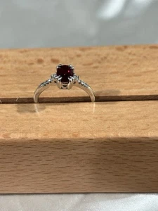 10K White Gold Ring with Lab-Created Ruby Diamond Accents, Size 7 - Picture 1 of 10