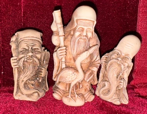 Vtg Antique Japanese Hand Carved NetsukeJapanese Set Of 3 Old Men Collectible - Picture 1 of 5