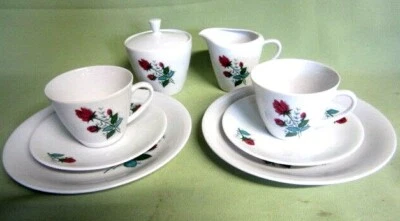 Seltmann Weiden Porzellan Kaffeeservice Bella rote Rose 2 Gedecke Zucker & Milch - Bild 1 von 4
