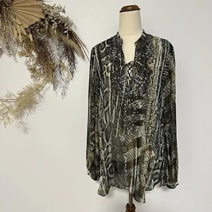 HALE BOB Size M Blouse Shirt Top Beaded Snake Animal Print Long Sleeve Embellish - Picture 1 of 12