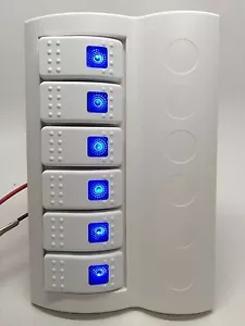 Pactrade Marine White Switch Panel Circuit Breaker 6 Gang Blue LED Rocker - Picture 1 of 5