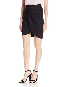 Nicole Miller 147620 Women's Solid Cotton Metal Wrap Skirt Color Black Sz 4 - Picture 1 of 2