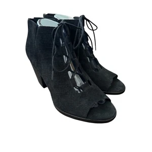 Eileen Fisher Slew Booties Lace Up Peep Toe Sandals Black Suede Woven Size 9 - Picture 1 of 10