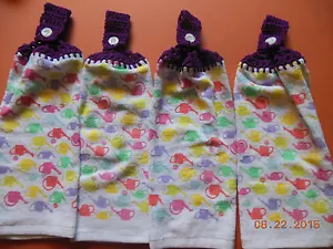 SPRING EASTER WATERING CANS crochet TOP TOPPERS KITCHEN TOWELs LOT 4-NEW - Picture 1 of 5