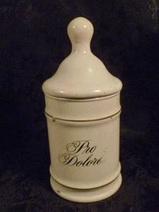 PHARMACEUTICAL SALES PRO DOLORO PAINTED GLASS MEDICINE BOTTLE APOTHECARY JAR - Picture 1 of 5