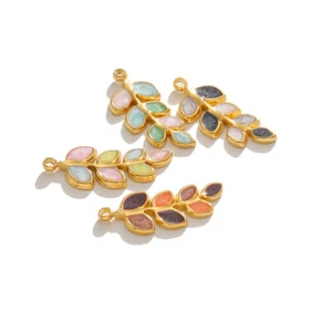 10PCS Gold Stainless Steel Enamel Leaf Charm Pendant for diy Jewelry Making 20mm - Picture 1 of 10