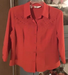 Kathy Lee Stretch Damen Top groß rot Knopfleiste - Bild 1 von 3