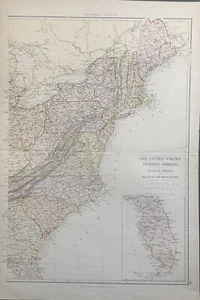 1882 The U.S.A. Atlantic States & Valley Of The Mississippi Original Map - Picture 1 of 2