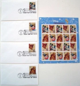 NEW Art of Disney Friendship Stamp Sheet +1st Day Covers (4) Self-Adhesive Stamp - Picture 1 of 1