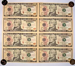 $10 Ten Dollar Bills Uncut Currency Sheet of 8 Notes Leaf 2009 - $80 Total - Picture 1 of 1