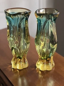 Paar Vintage Josef Hospodka Tschechische Kunst Glasvasen für Chribska Glashütte mundgeblasen - Bild 1 von 21