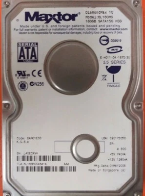 ⭐️⭐️⭐️⭐️⭐️ HDD Hard Drive SATA Desktop 3.5" Maxtor 6L160M0 160GB - Image 1 of 2