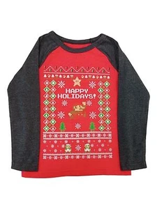 Mario Bros Boys Red Power Up Long Sleeve Christmas Holiday T-Shirt Tee Shirt - Picture 1 of 2