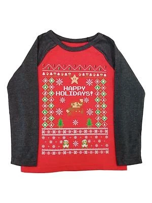 Mario Bros Boys Red Power Up Long Sleeve Christmas Holiday T-Shirt Tee Shirt - Image 1 of 2