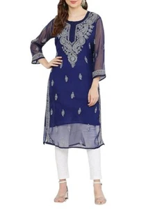 Women's Galabooti Dress, Embroidery Kurti Georgette Chikankari Kurti with Inner, - Bild 1 von 38