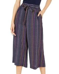 Maison Jules Pants Navy Blue Pattern Striped Tie Waist Casual Sz S NEW NWT 405 - Picture 1 of 2