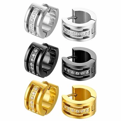 Hombres Mujeres Acero Inoxidable Circonita cúbica Aro Huggie Pendiente Puño Perno Piercing Joyería Regalo Foto 1 de 4