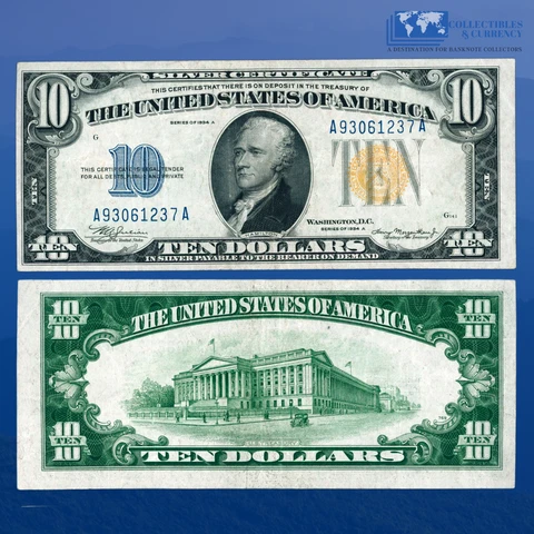 Fr.2309 1934A $10 Silver Certificate Yellow Seal "North Africa", VF #61237 Cover