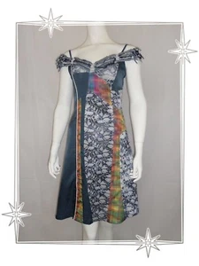 C - Robe Fantaisie Bleu Multi Matières Soie  Legatte Jeans Taille 2 -  36/ 38  - Imagen 1 de 7