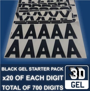 Kit de inicio de placas numeradas 3D NEGRO gel abovedado números letras dígitos x700 - Imagen 1 de 4