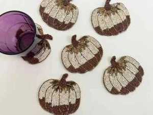 Set of 6 coasters, drink coasters, halloween pumpkin beaded coasters - Picture 1 of 5