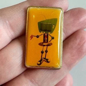 1995 Electric Image Robot TV Character Enamel Pin – Retro Promo Laser Disc VHS - Picture 1 of 3