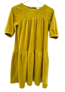 Hanna Andersson Girl’s Velour Twirl Tiered Dress Size 12 Yellow Short Sleeve - Picture 1 of 10