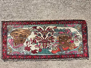 2x3 ANTIQUE ORIENTAL RUG VINTAGE handmade pictorial small handowven pink 2x4 ft - Picture 1 of 13