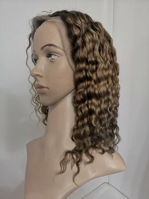 Peluca de onda profunda de encaje frontal de 14"" marrón verde dorado ombre de alta calidad Foto 1 de 4
