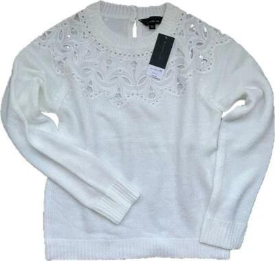 DOROTHY PERKINS Women Knitted Jumper Top Sweater Lace Off White CRAZY CLEARANCE! - Image 1 of 4