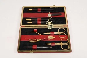 P80F02- Solingen Maniküre Pediküre Set im Lederetui 8-tlg. - Bild 1 von 12